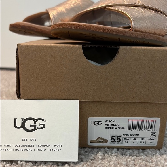 UGG Gold Metallic Sandals with Crisscross Straps - Picture 2 of 5